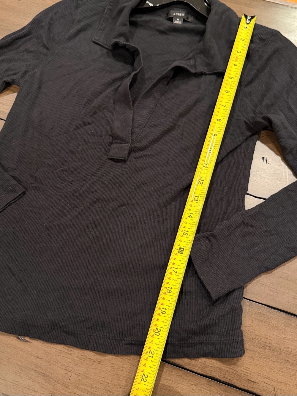 J. Crew Women's Soft Long-Sleeve Ribbed Black Polo T Shirt V-Neck Top #447 - Picture 5 of 10